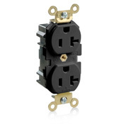 20 Amp, 125 Volt, Wide Body Duplex Receptacle, Industrial Grade, Straight Blade, Self Grounding, Black
