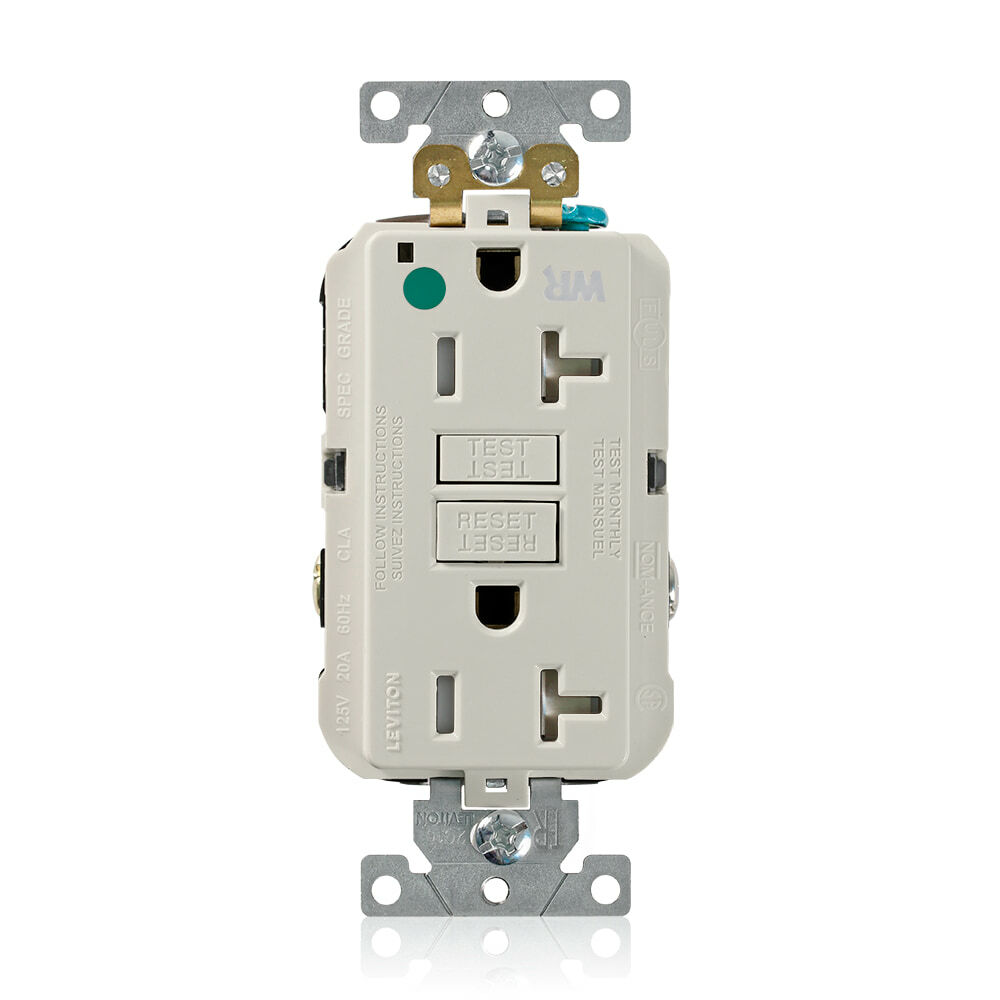 20 Amp, 125 Volt, SmartlockPro Self-Test GFCI Duplex Receptacle , NEMA 5-20R, 2P, 3W, Extra-Heavy Duty Hospital Grade, Weather & Tamper-Resistant, 20A Feed-Through, Back or Side Wired - LIGHT ALMOND