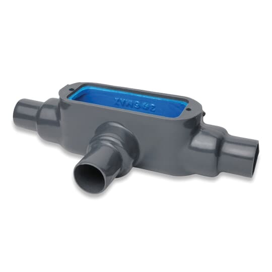 PVC Coated Conduit Body, T Shape, Form 8 UL-4X, Size 1-1/4 Inch/35 Metric, Iron, Dark Gray