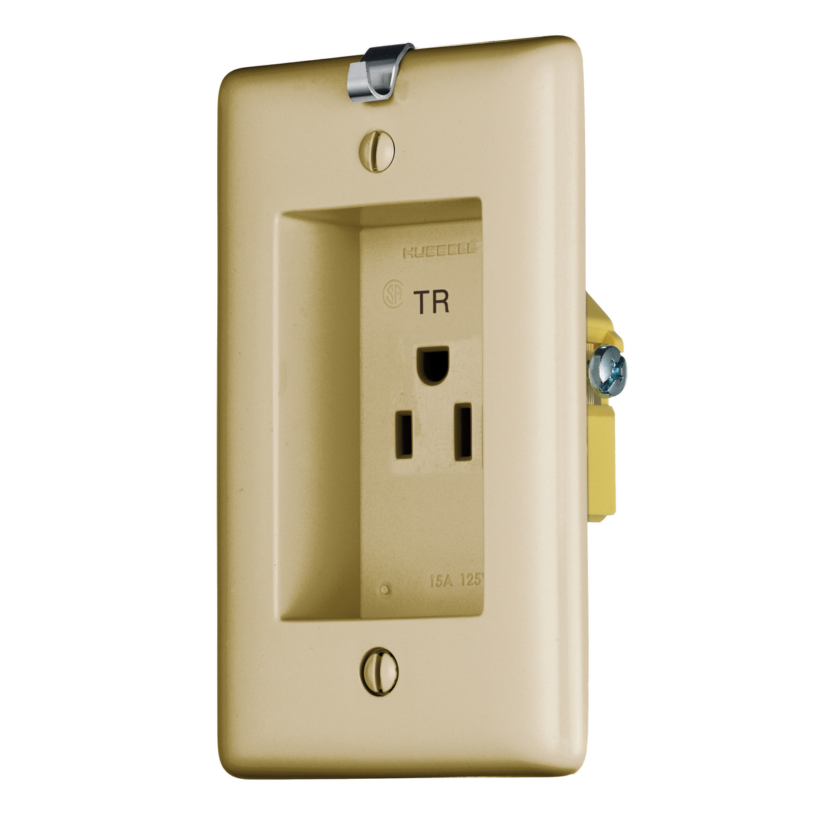 TradeSelect, Straight Blade Devices, Tamper Resistant Receptacle, Clock Hanger, Residential Grade, 15A 125V, 2-Pole 3-WireGrounding, 5-15R, Ivory