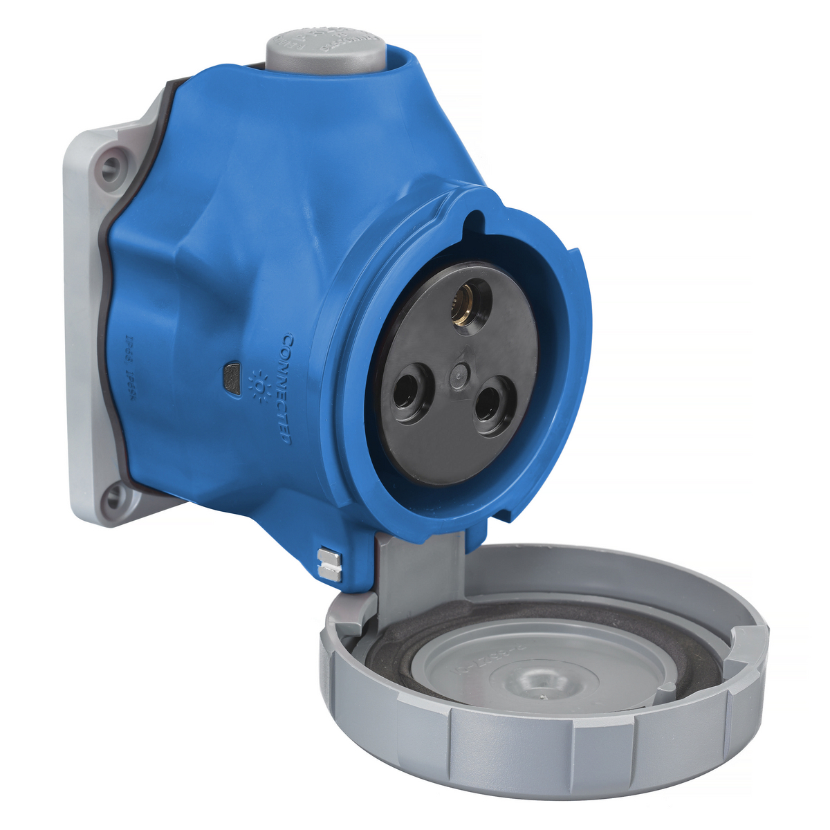 Heavy Duty Products, IEC Pin and Sleeve, Receptacle, Switched, 60A 250V AC/220-240V AC, 2-Pole 3-Wire Grounding,NEMA 4X/IP69K