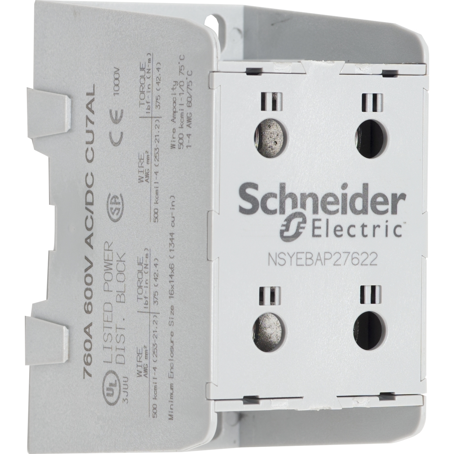 Power distribution block, Linergy, enclosed, 760A CU, 620A AL, 600 V, 2 line side lug, 2 load side lug, AL lug, panel