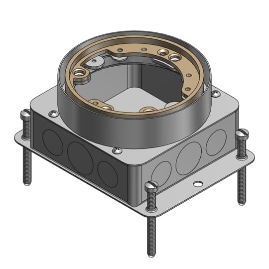 Single Gang Flush Service Floor Box, 47 Cubic Inches, Length 4-11/16 Inches, Width 4-1/4 Inches, Depth 2-3/4 Inches, 1/2 Inch 3/4 Inch Knockout, Galvanized Steel, For Power or Communications/Data