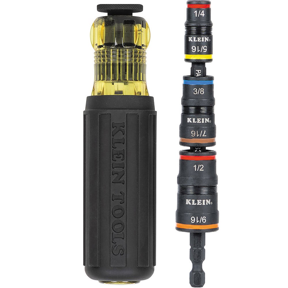The 7-in-1 Impact Flip Socket Set provides 6 Hex nut driver sizes and a 1/4-Inch bit holding feature. The versatility provided allows for convenient swapping between the common nut driving sizes and quickly attaches to the included quick-connect handle. Every component is impact rated, making it an essential tool for the toughest driving applications.