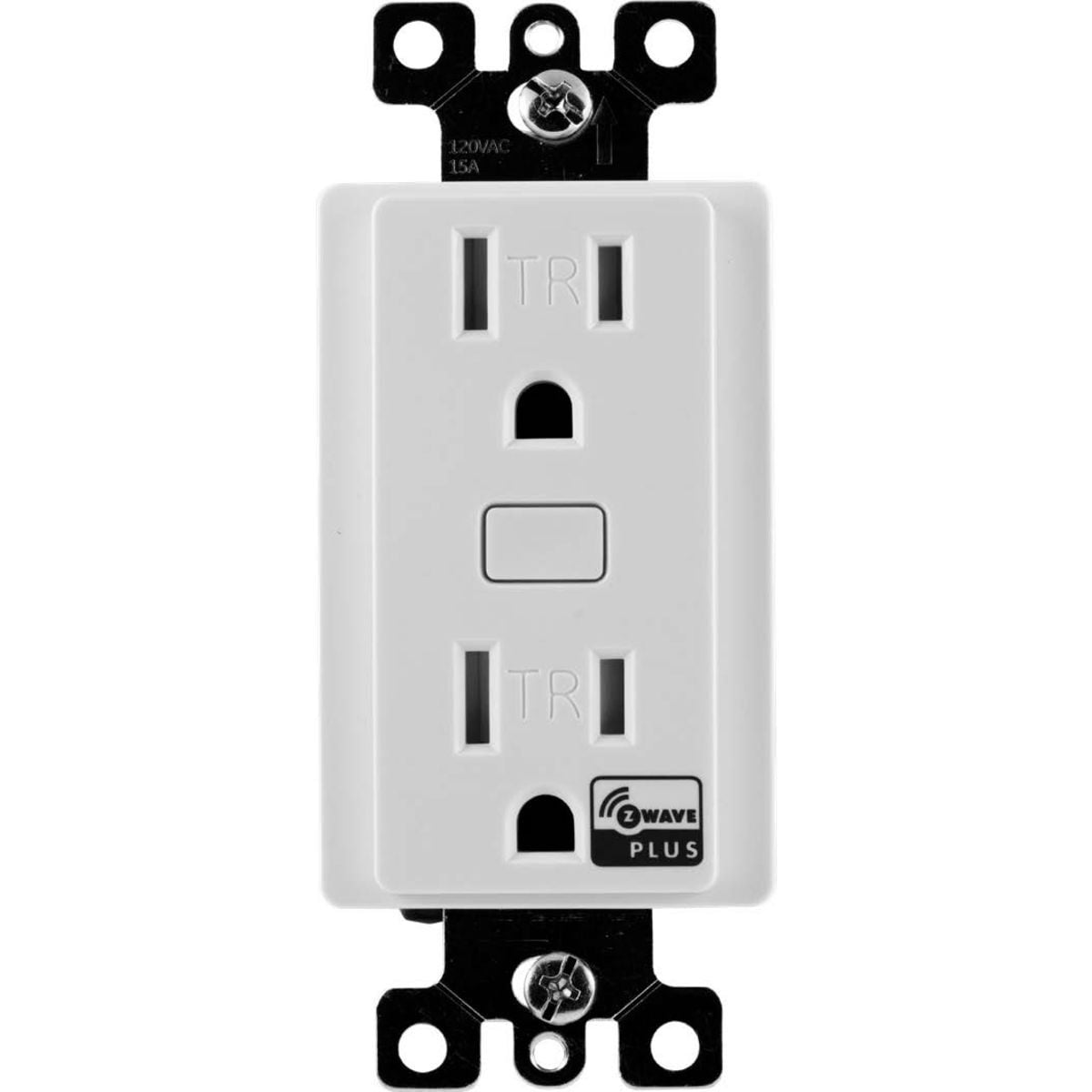 This ZWave enabled TR receptacle allows for control of a single (bottom) outlet along with one always-on. Conveniently operated through other smart home integrations with Alexa, Alarm.com, and the Google Assistant. 150ft range. 120VAC, 15A, Neutral Wire Required, White