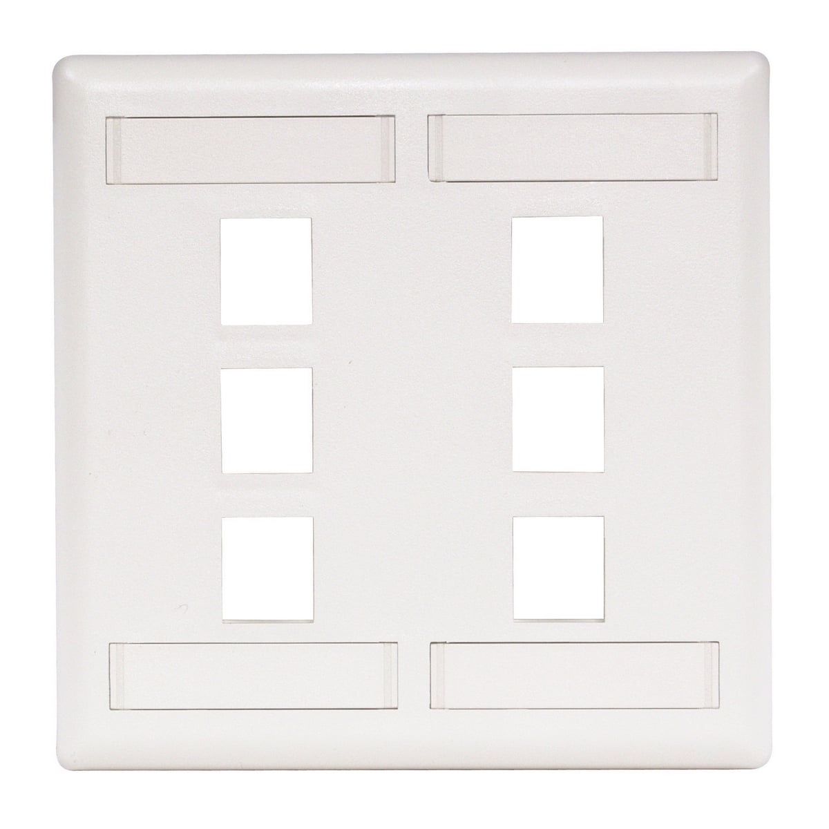 Phone/Data/Multimedia Face Plate, Face Plate, Rear-Loading, 6-Port, Double-Gang, White