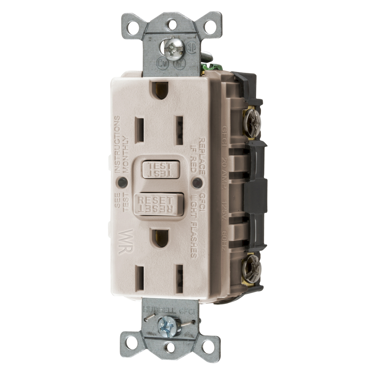 Power Protection Devices, Receptacle, Self Test, GFCI, WR, Commercial Grade, 15A 125V, 2-Pole 3-Wire Grounding, 5-15R, Light Almond