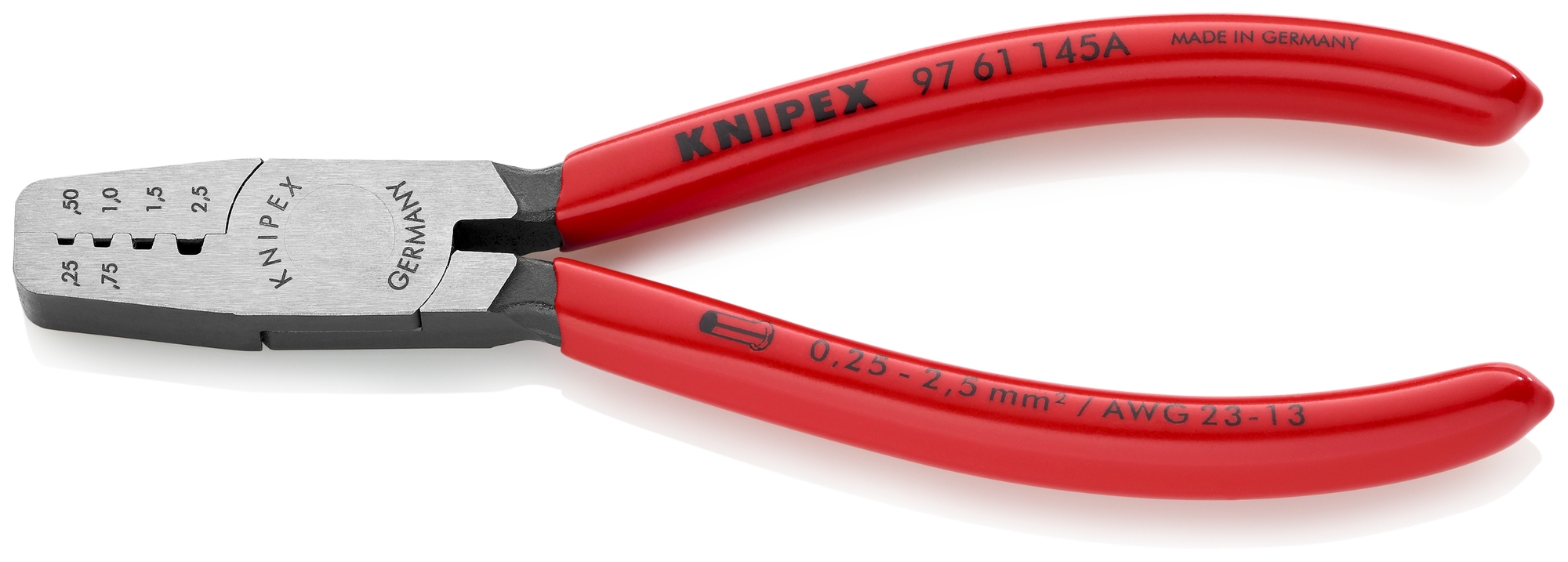 Crimping Pliers for Wire Ferrules, 5 3/4 in., Plastic Coating
