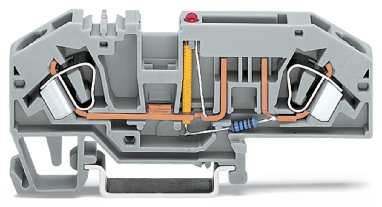 2-conductor fuse terminal block; for automotive blade-style fuses; with test option; with blown fuse indication by LED; 24 V; for DIN-rail 35 x 15 and 35 x 7.5; 6 mm; CAGE CLAMP; 6,00 mm; gray