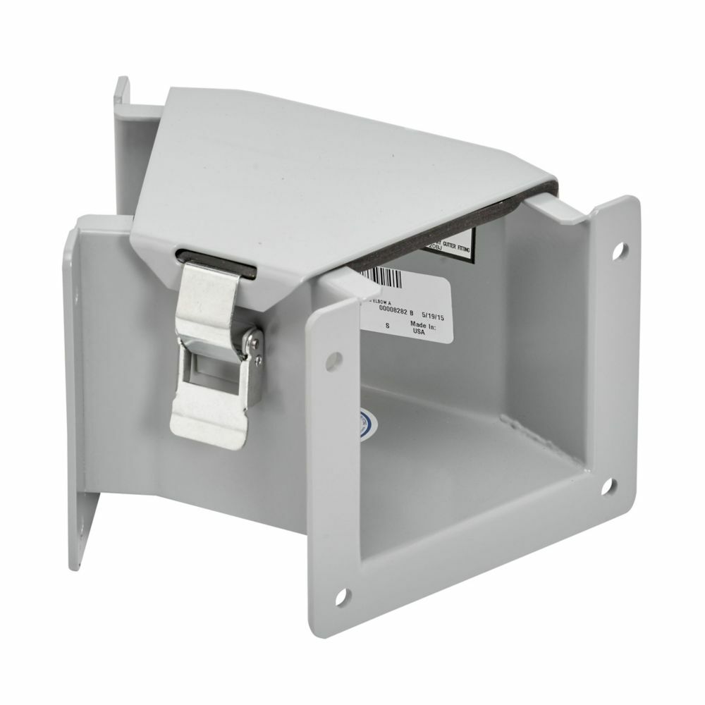 Eaton B-Line series wireway elbow fitting, Includes (1) sealing plate kit, Lay-in, 90 elbow, top opening, NEMA 12, Steel, ANSI 61 gray painted, 8" X 8"