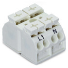 4-conductor chassis-mount terminal strip; suitable for Ex e II applications; 2-pole; L1-N; without ground contact; 1 snap-in foot per pole; 4 mm²; 4,00 mm²; white