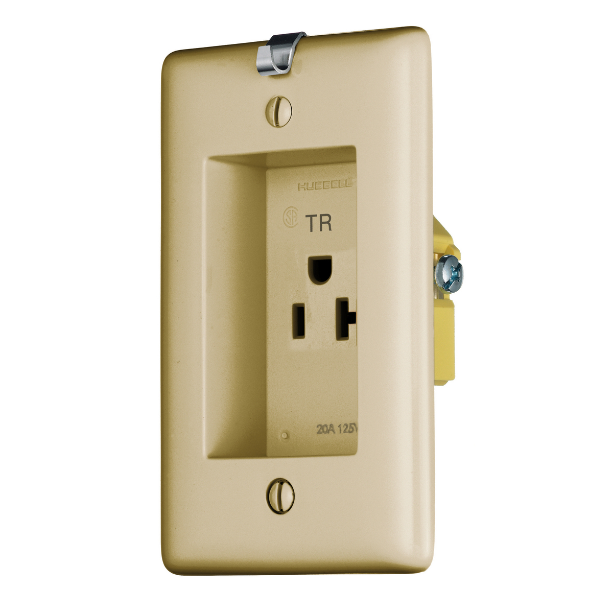 TradeSelect, Straight Blade, SingleReceptacle, Clock Hanger, Tamper Resistant, 20A 125V, 2-Pole 3- WireGrounding, 5-20R, Ivory Plate