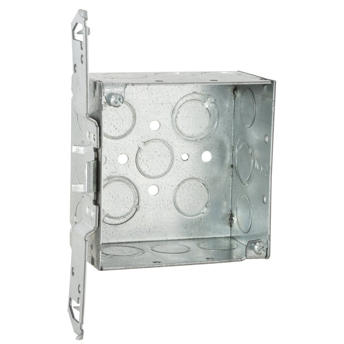 4 In. Square Bracketed Boxes, 2-1/8 In. Deep - Welded with Conduit KO's, TS, Flush