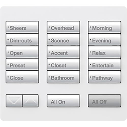 Lutron RadioRA 2 Tabletop Designer Keypad, 15 button with Raise/Lower, All On and All Off - Snow