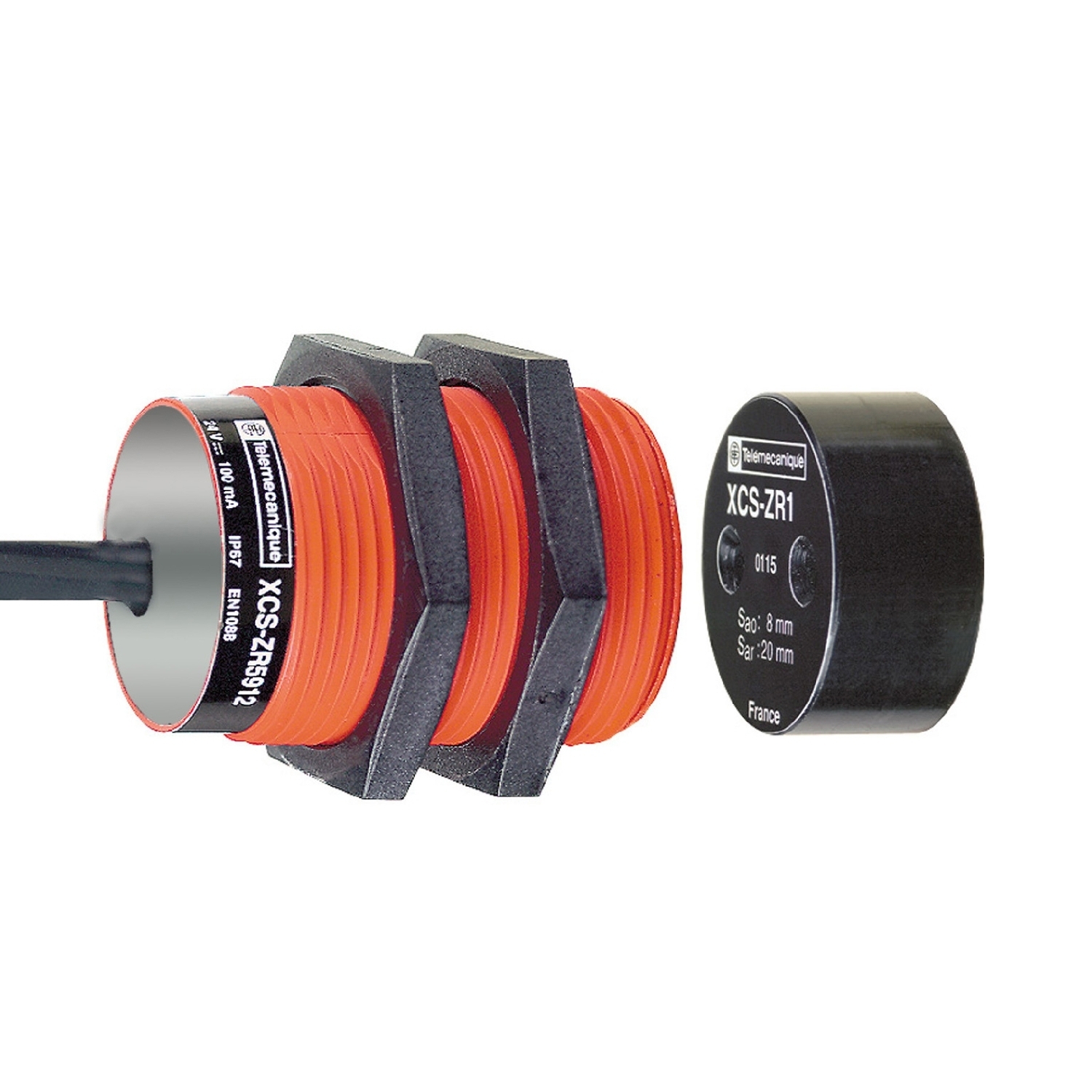 Coded magnetic switch, Telemecanique Safety switches XCS, XCSDMR, 2 NC, staggered, 2 m