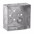 Eaton Crouse-Hinds series Square Outlet Box, (2) 1/2", (2) 1/2", (1) 3/4" E, 4", Conduit (no clamps), Welded, 2-1/8", Steel, (8) 1", 30.3 cubic inch capacity