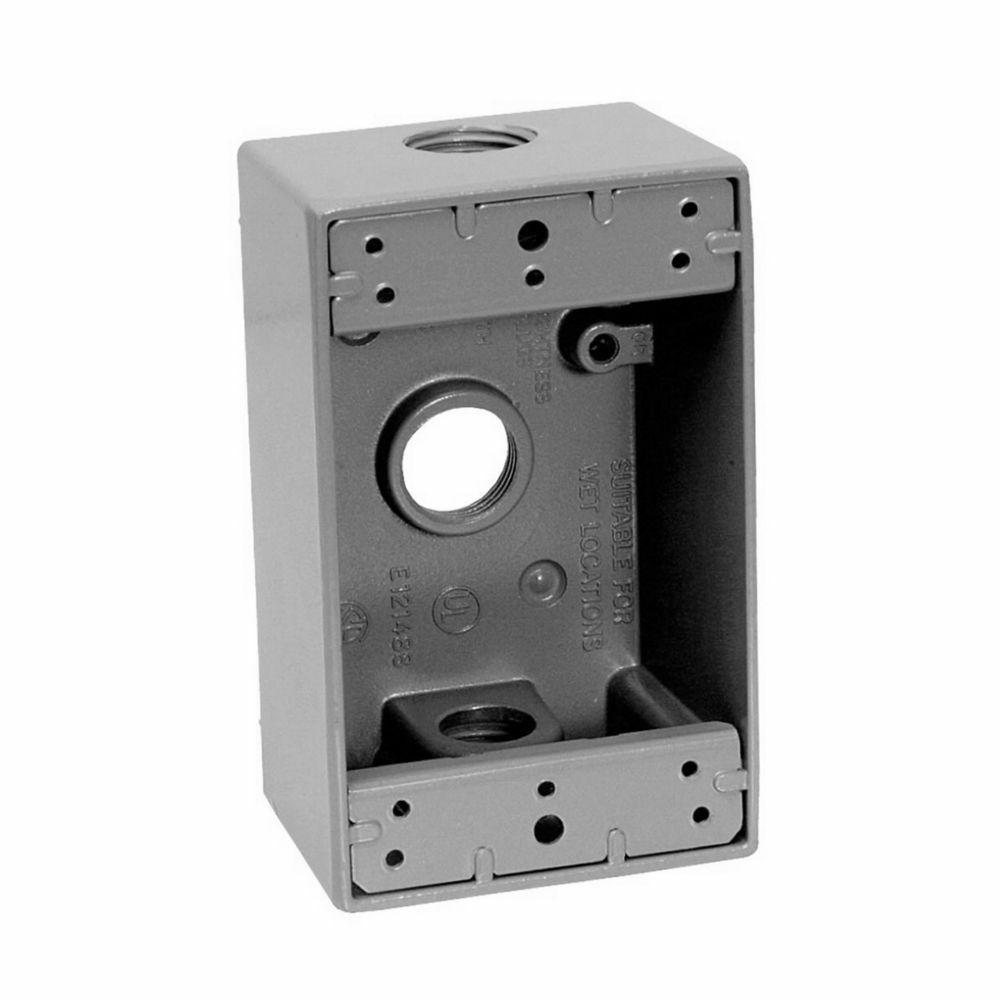 Eaton Crouse-Hinds series weatherproof outlet box, 18.0 cu in, Bronze, 2" deep, Die cast aluminum, Single-gang, (3) 1/2" outlet holes, Rectangular, with lugs