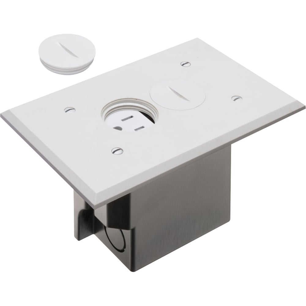 Non Metallic Box with non metallic covers for existing floors. Rectangular gasketed, non metallic white cover with threaded plugs.