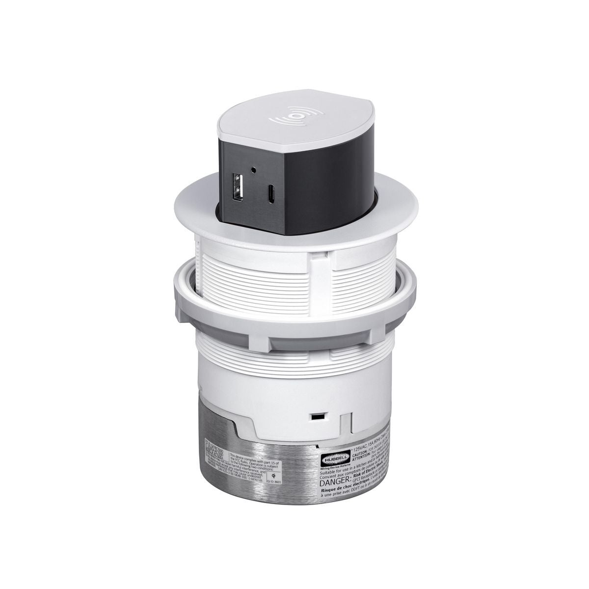 15A Tri-Power Pop Up Counter Receptacle, Surface Mount, White
