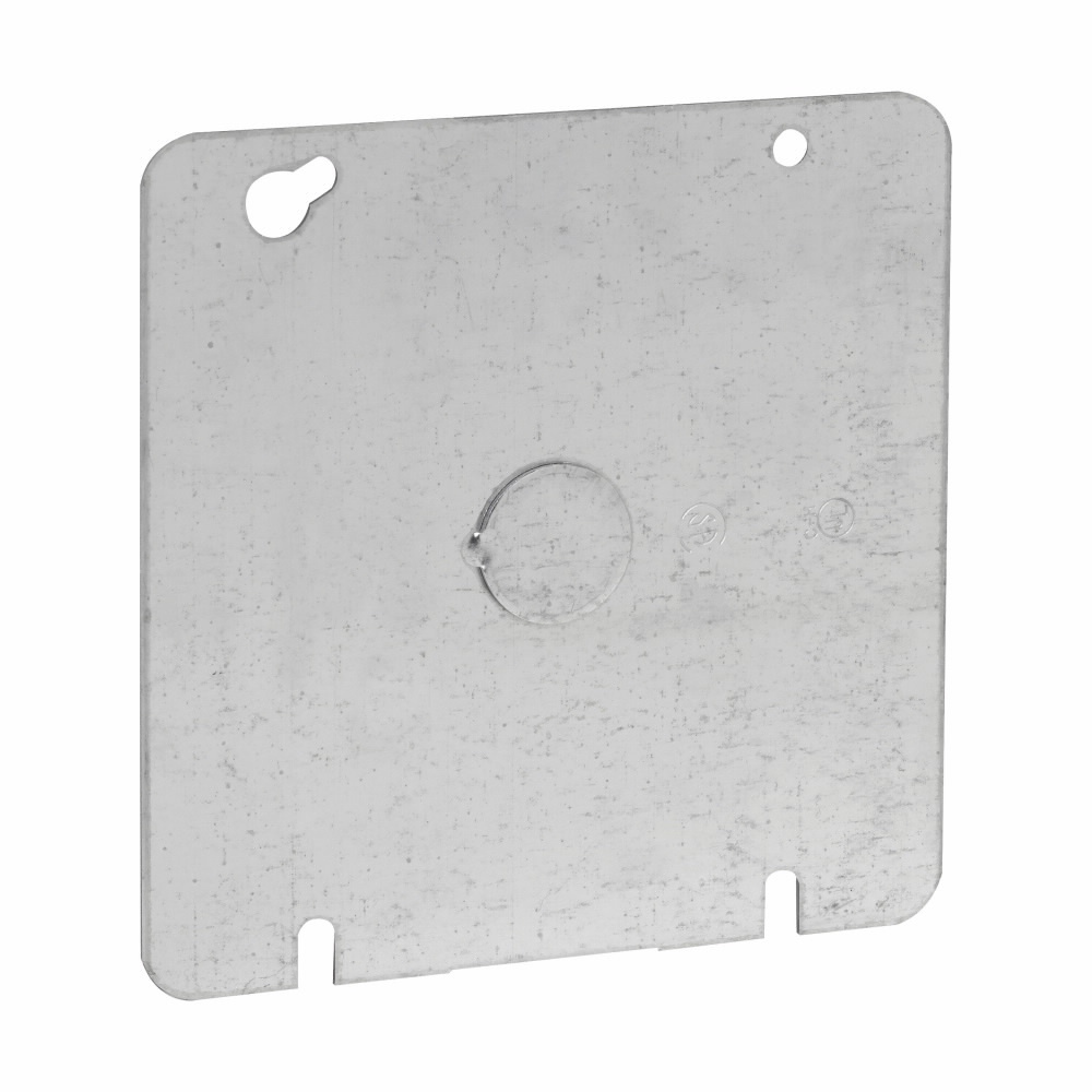 Eaton Crouse-Hinds series Square Cover, (1) 1/2", 4-11/16", Natural, Blank, with 1/2" KO, Steel, Flat, with 1/2" KO