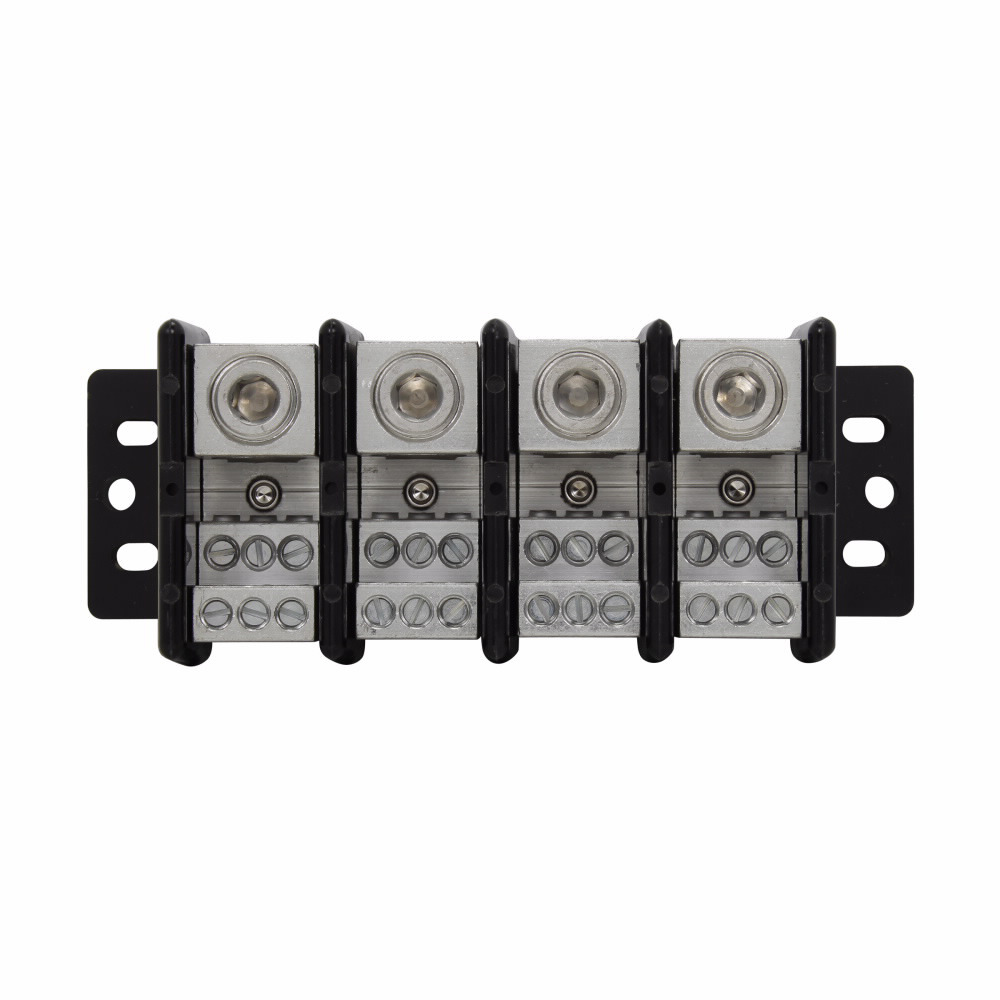 Eaton Bussmann series power distribution block, Flammability Rating UL 94-V0, 600 Vac, 600 Vdc, 310A, Power distribution block, Four-pole, Black, Molded Thermoplastic