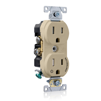 Tamper Resistant Duplex Receptacle, 2-Pole 3-Wire, NEMA 5-15R, 15A-125, Light Almond, Back And Side Wired, Commercial Spec Grade, Hot Terminal Split W/1 Plug Controlled Markings Universal Marking Orientation