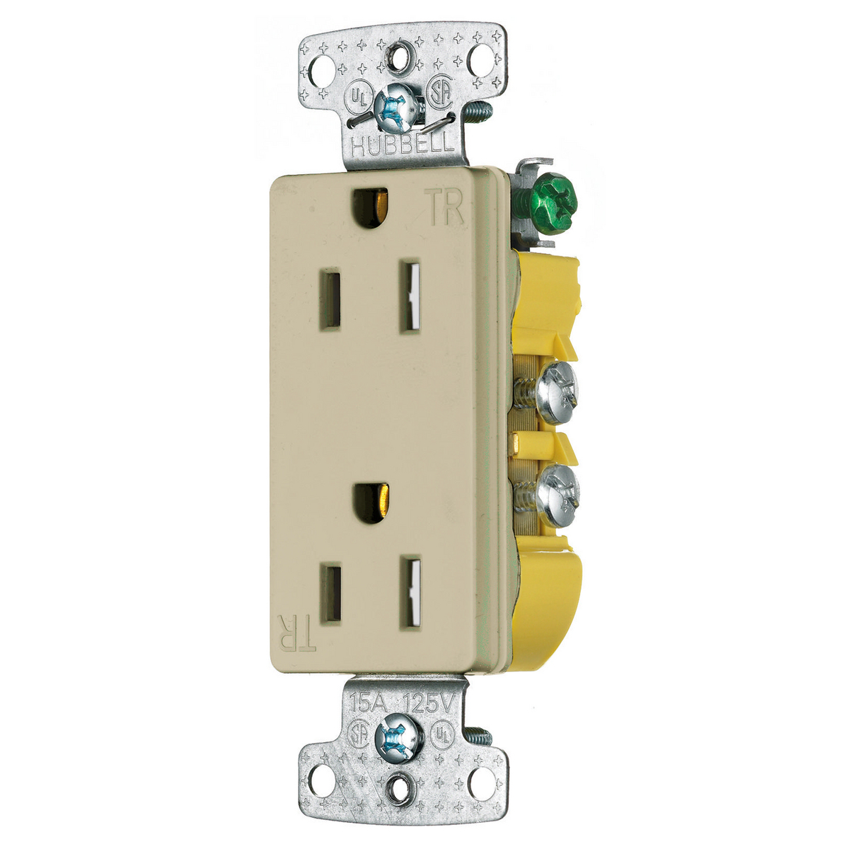tradeSELECT Straight Blade Residential Grade, Tamper Resistant Decorator Duplex, Self Grounding, 15A 125V, 2-Pole 3-Wire Grounding, 5-15R