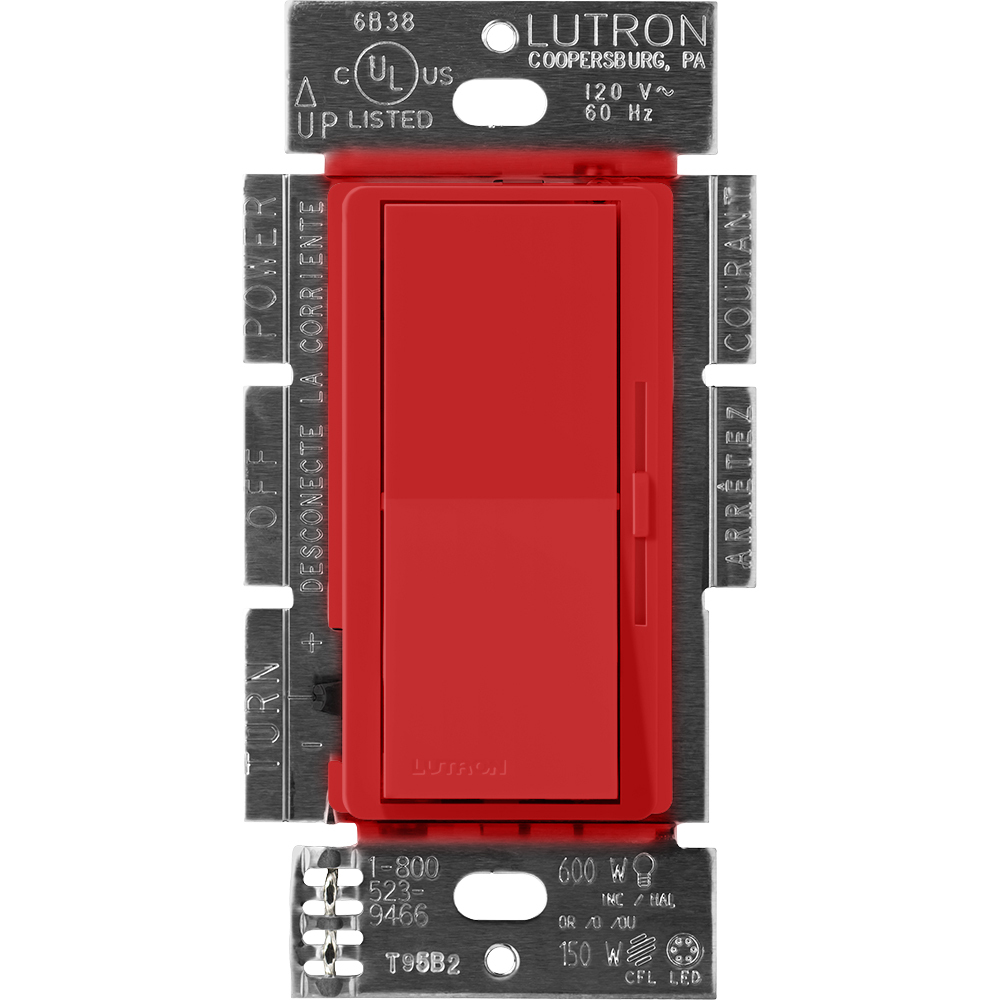 Diva Dimmer - Satin Finish, Fluorescent or LED Dimming with 3-Wire Ballasts and Drivers, 3-way/single-pole, 277V/6A in signal red