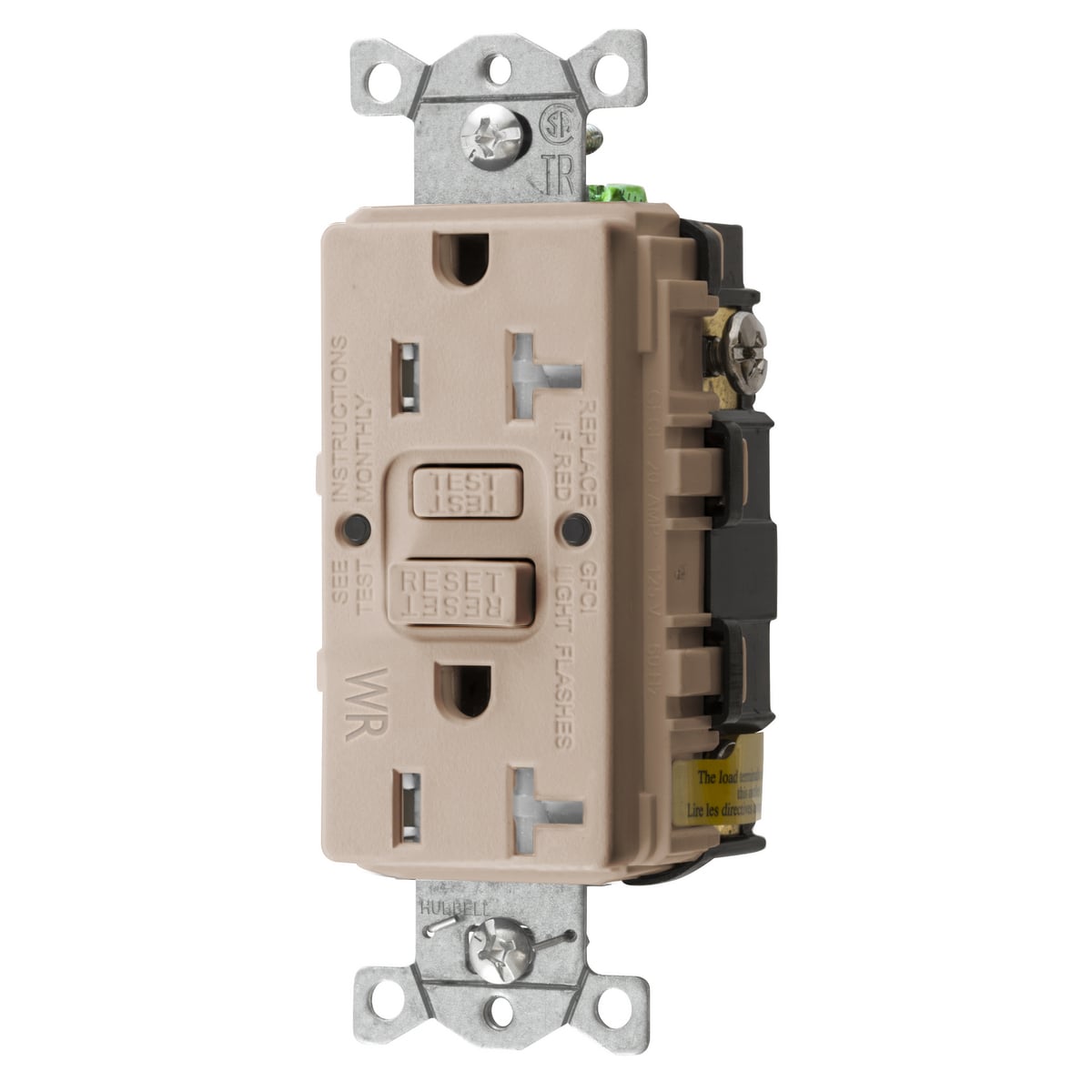Power Protection Devices, Receptacle, Self Test, GFCI, Commercial Grade, 20A 125V, 2-Pole 3-Wire Grounding, 5- 20R, Almond