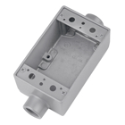1 Inch Shallow 1 Gang Device Box, Die Cast Aluminum, Thru-Feed, 2 Hole, Raintight When Used with Appropriate Cover
