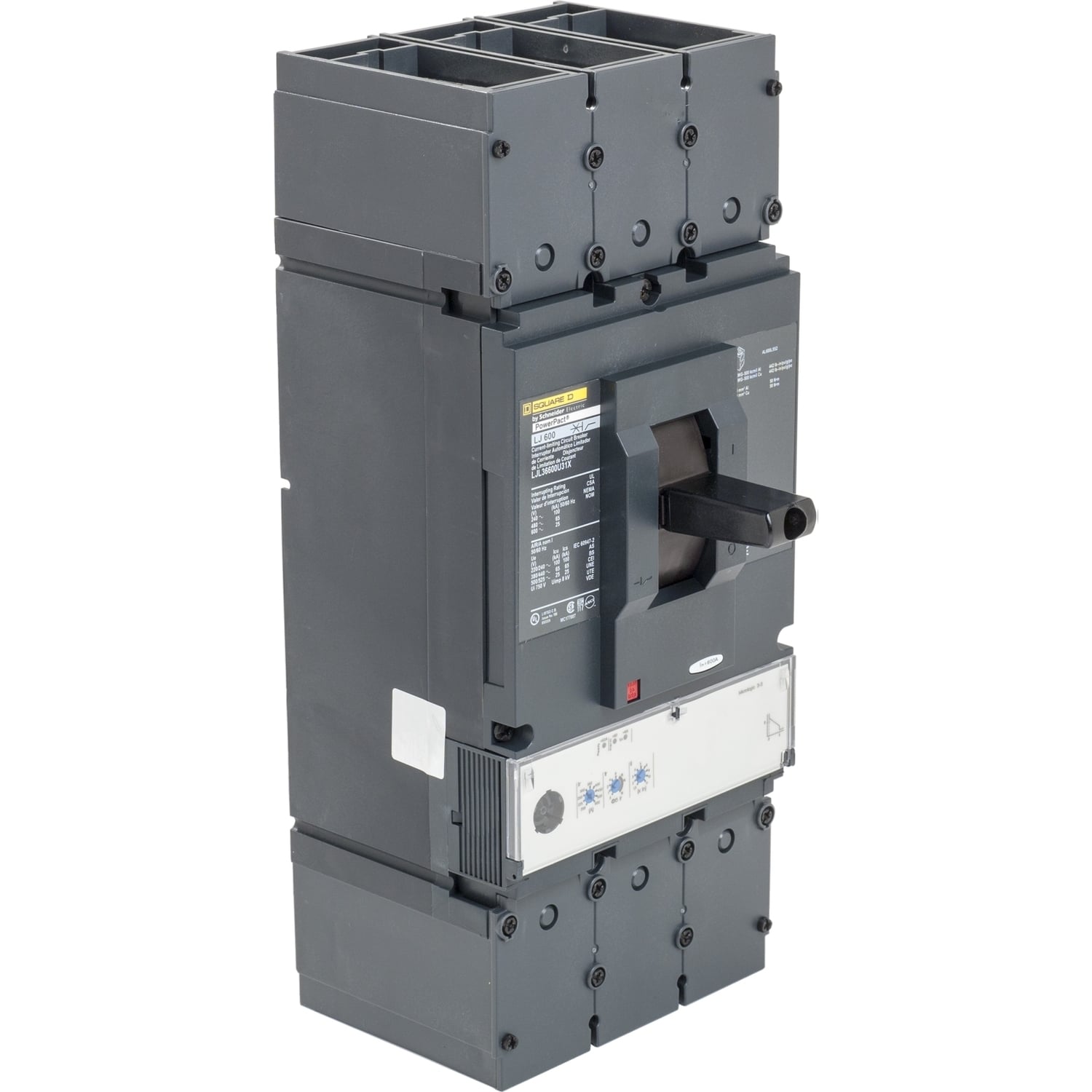 Circuit breaker, PowerPacT L, 600A, 3 pole, 600VAC, 25kA, lugs, MicroLogic 3.3S, 80%