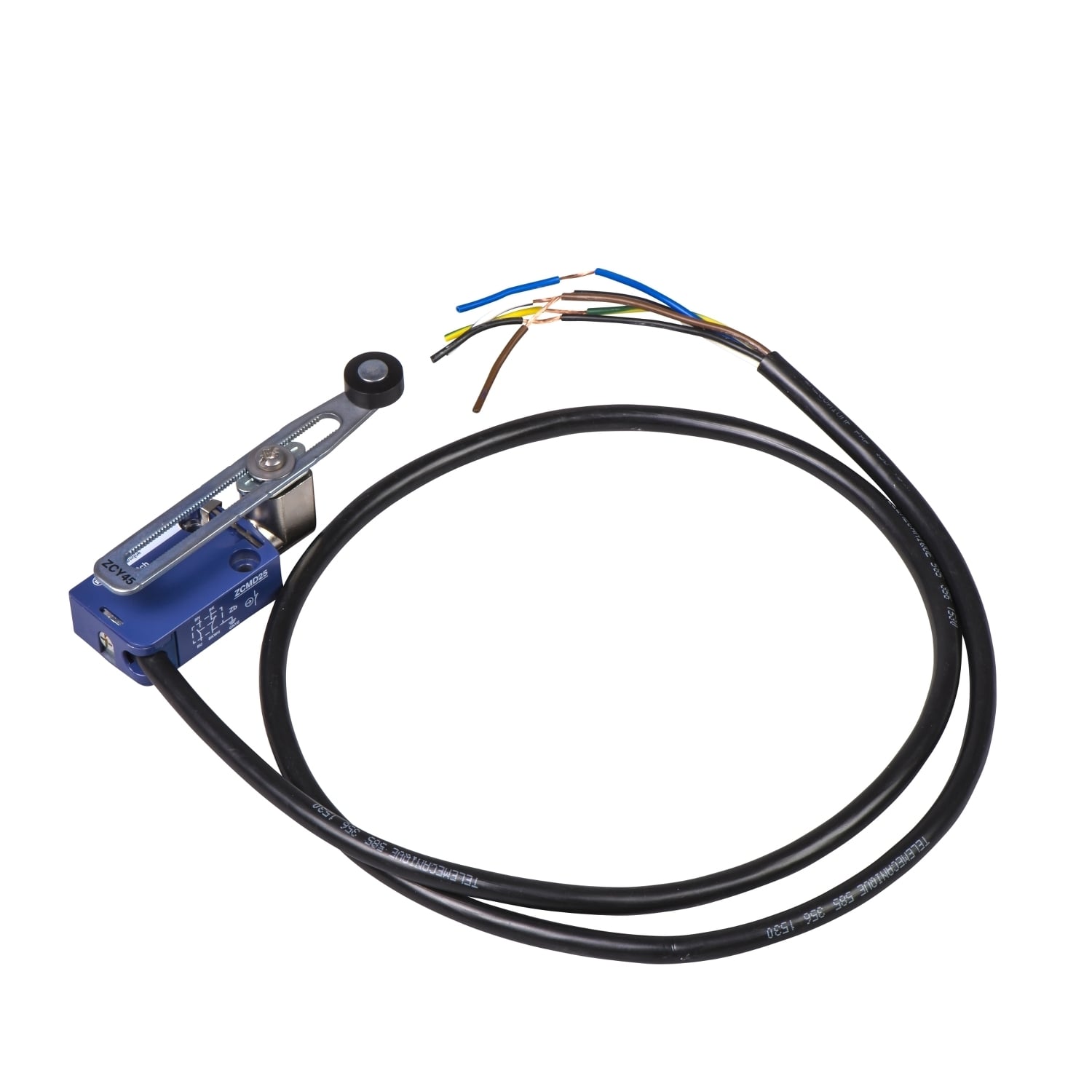 Limit switch, Limit switches XC Standard, XCMD, thermoplastic plastic roller lever var.length, 1NC+1 NO, snap, 1 m