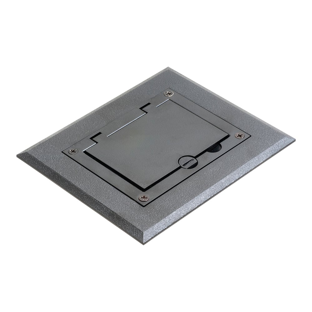 Black non-metallic single gang frame kit with flip lid cover. Includes (1) 20A decorator style receptacle, (1) gasket, low voltage insert and installation screws. Flip lid cover can be opened in any direction.
