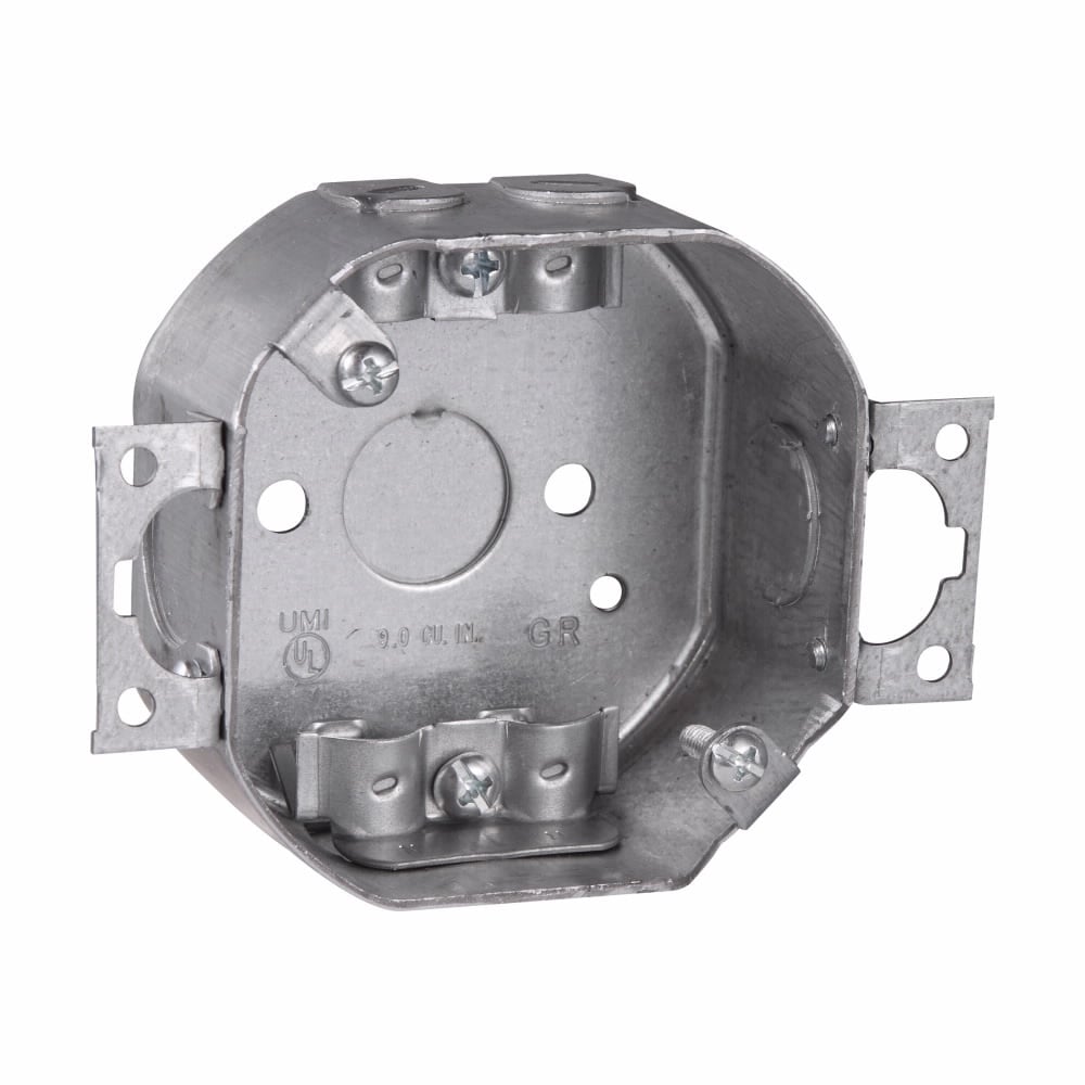Eaton Crouse-Hinds series Octagon Outlet Box, (1) 1/2", 3-1/4", NM clamps, Two screw ears, 9.0 cubic inch capacity