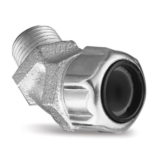 Liquidtight Strain Relief Cord Connector, 1/2 Inch, 45 Degree Bend, Meets Coast Guard CG293,  Cord Range 0.125 to 0.250 Inch, Malleable Iron