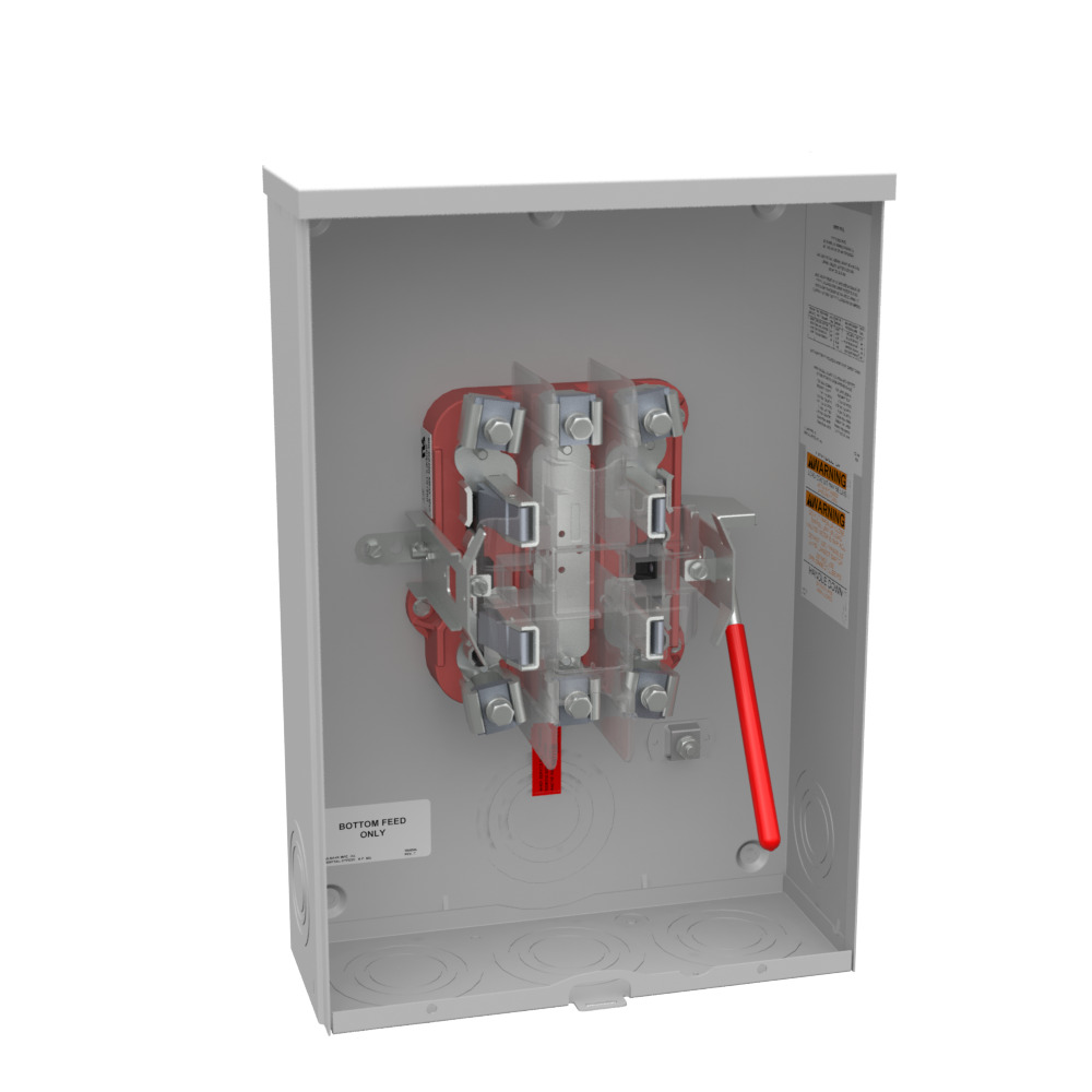 U4801-O-ALT Single Position Meter Socket, 200 Amp, 1 Phase, Ringless, Lever, 4 Term, UG, 600V