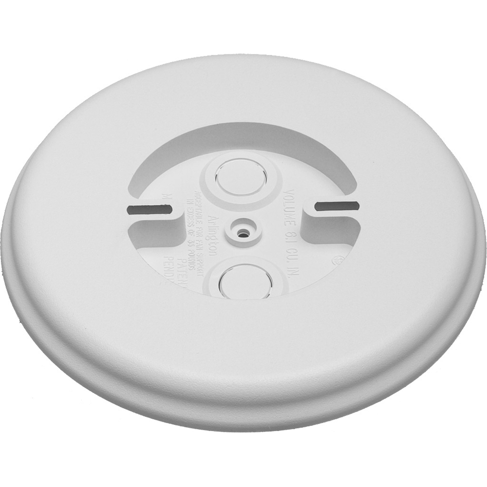 8" round mounting block. With built in electrical box for fan and fixture installations. For interior or exterior use. Fan rated up to 70lbs, fixture rated up to 200lbs.