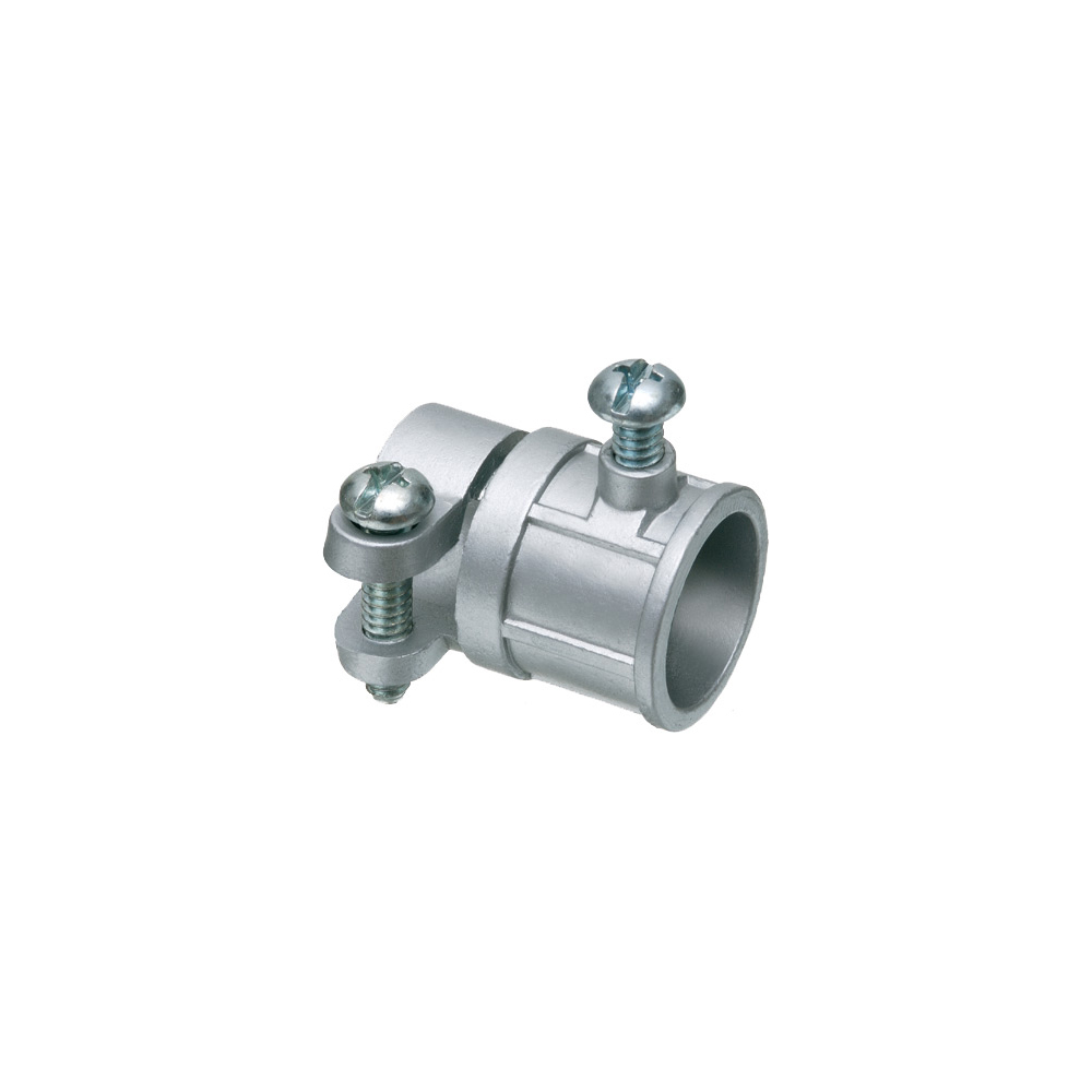 Combination coupling set screw EMT to clamp on flex. Zinc die-cast. Trade Size 1/2". Cable range .53 to .62.