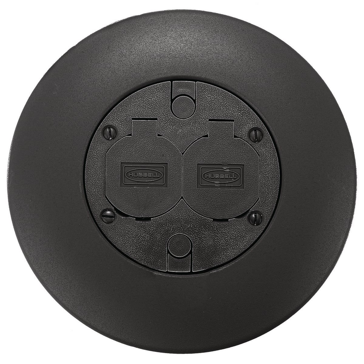 In-Floor Delivery Systems, Fire-Rated Poke-Throughs, Flush Duplex Series, Flush Service Fitting, 20A Duplex, (2) 1/2" Diameter Holes for Low Voltage Wiring, Black