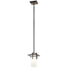 The Caterham 10in; 1 light outdoor pendant features a contemporary look with its Olde Bronze finish and satin etched cased opal glass. The Caterham pendant is perfect in several aesthetic environments, including traditional and modern.