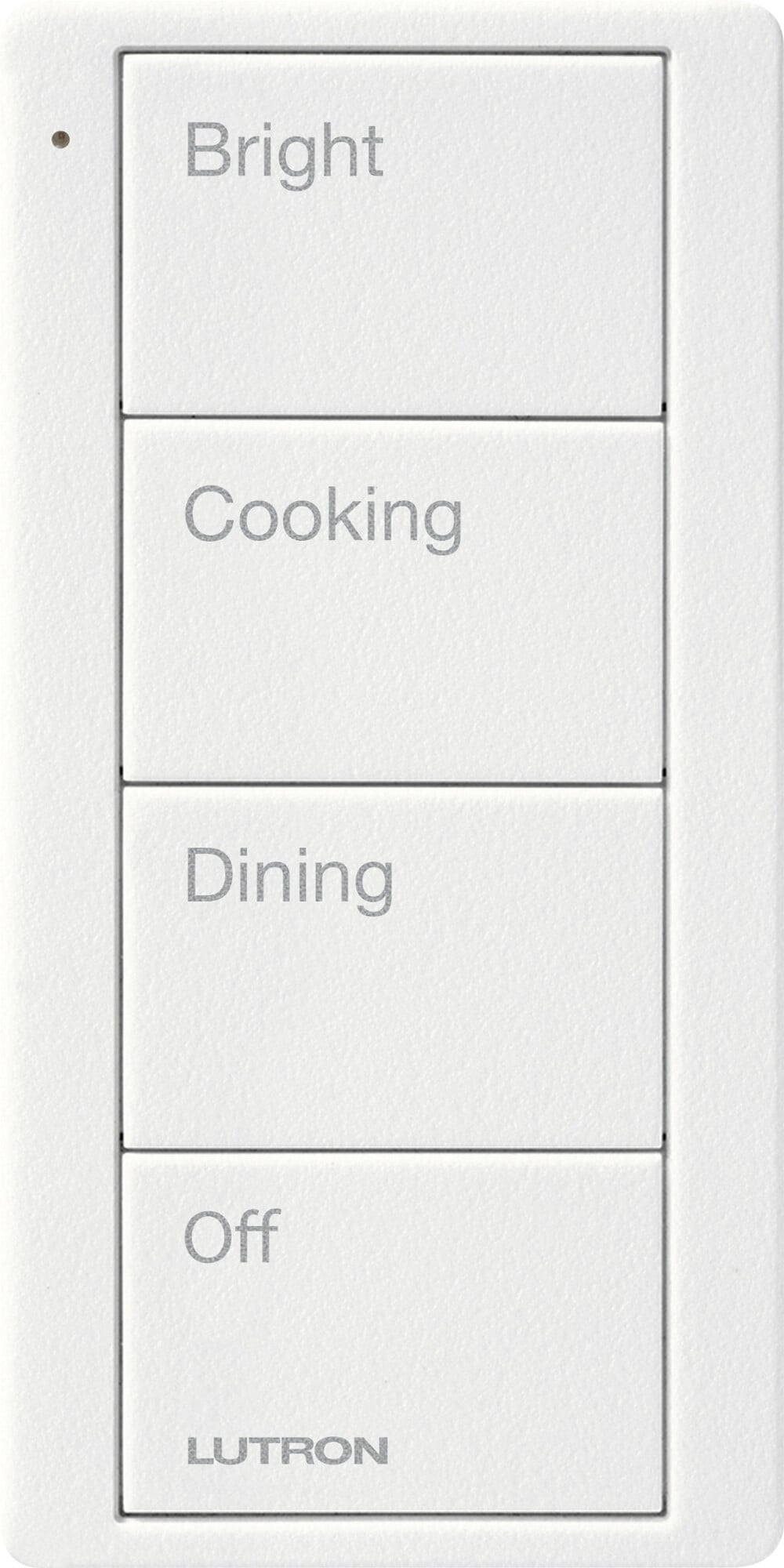 Pico Wireless Control, 4-button, 434 MHz, scene control of lights, kitchen text engraving, in snow