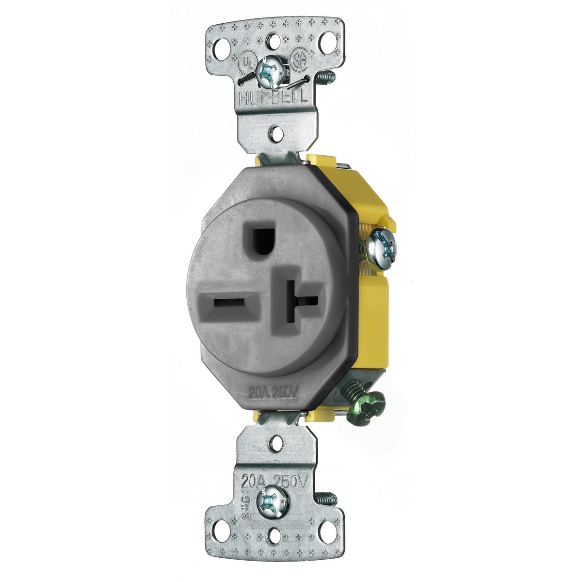 TradeSelect, Straight Blade, Single Receptacle, Self Grounding, 20A 250V, 2-Pole 3-Wire Grounding, 6-20R, Gray
