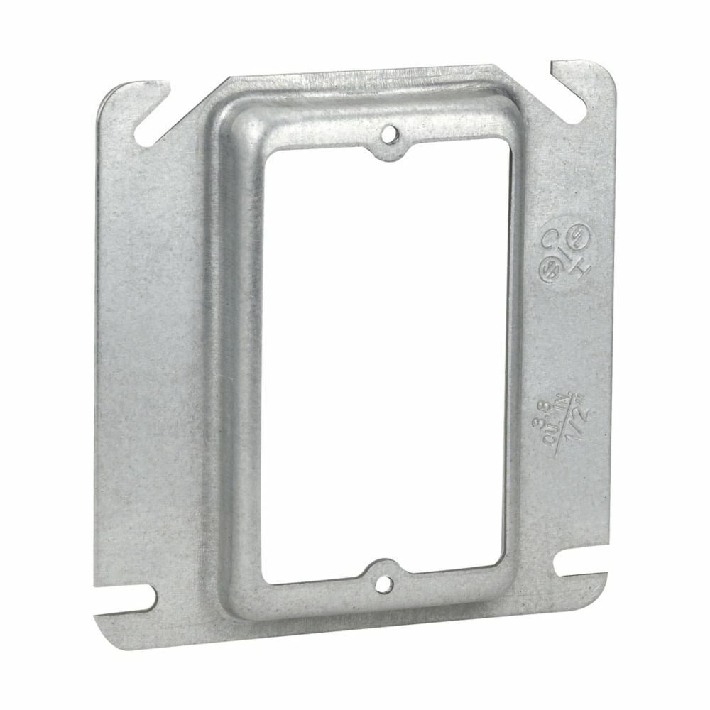 Eaton Crouse-Hinds series Square Mud Ring, 4", Steel, 1/4" raised, 1.8 cubic inch capacity