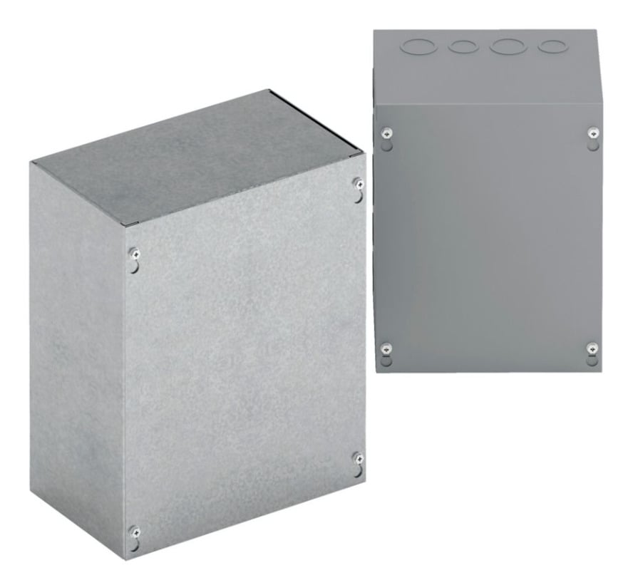 Type 1 junction boxes, 36" height, 6" length, 24" width, NEMA 1, Screw cover, SC NK enclosure, Surface mounted, Medium single door, No knockout, Thru holes, Carbon steel