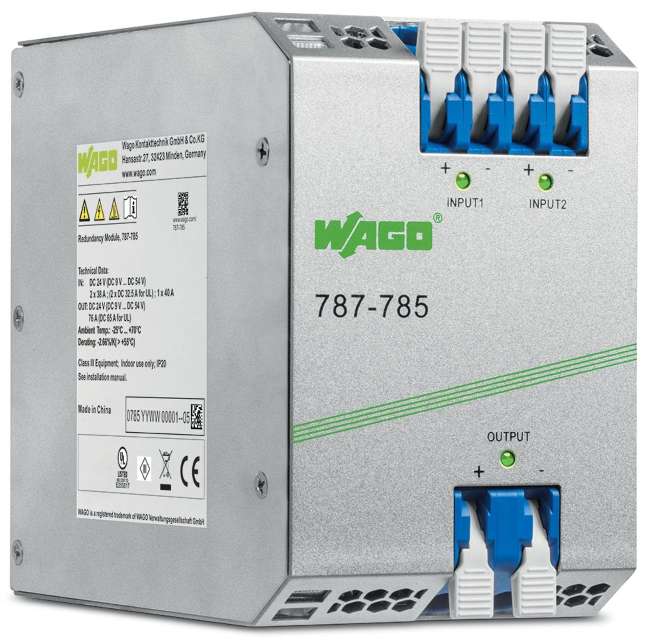 Redundancy Module; 2 x 9  54 VDC input voltage; 2 x 40 A input current; 954 VDC output voltage; 76 A output current