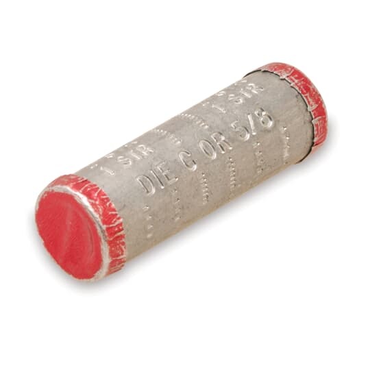 Aluminum 2 Inch  Service Entrance Compression Splice for Wire Range - End A: 2 6/1,7/1 ASCR, 1-2 Stranded,  Red, End B: 6 6/1 ASCR, 6 Stranded,  4 Solid,  Blue, Die: 5/8.   For AL-AL or AL-CU Conductors.