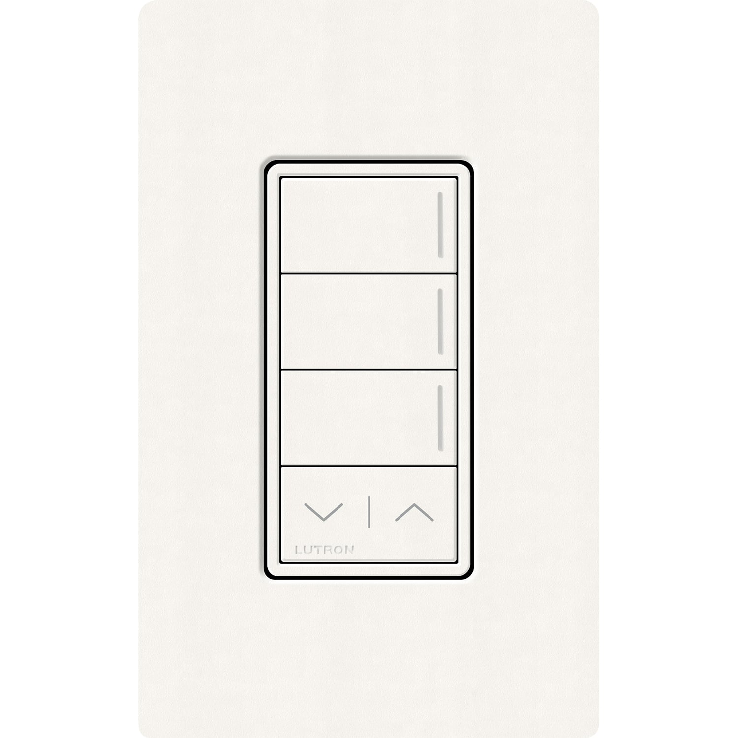 RadioRA 3 Sunnata RF 3-Button Keypad with Raise / Lower (default printing), 120-277 V, 50/60 Hz, 0.25 A, brilliant white