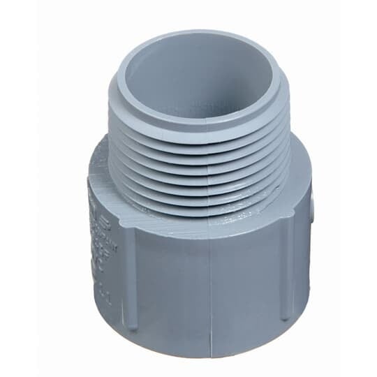 Male Terminal Adapter, Size 2-1/2 Inches, Length 2.480 Inches, Outer Diameter 3.290 Inches, Material PVC, Color Gray, For use with Schedule 40 and 80 Conduit, Pack of 5