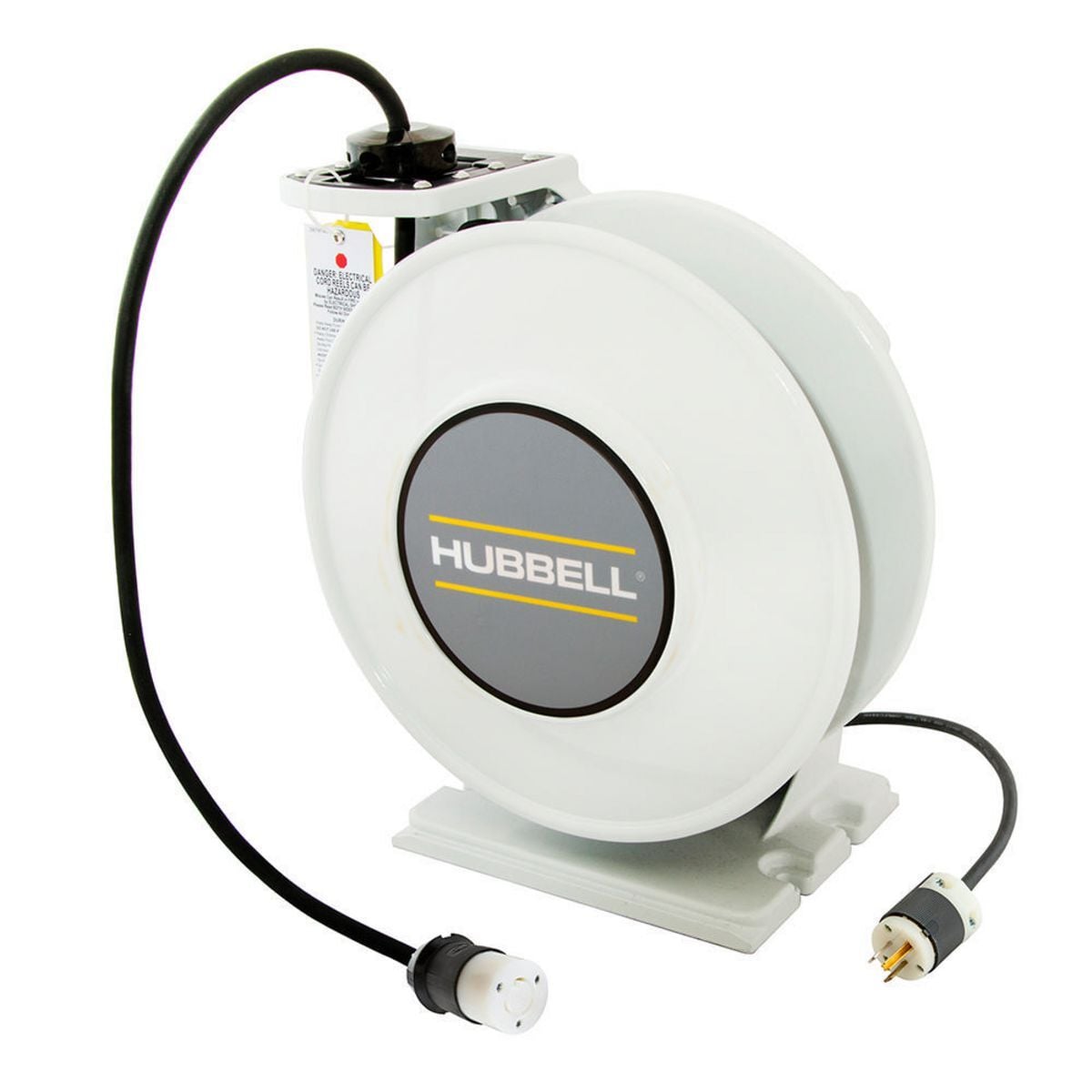 White Industrial Reel with HBL2313, UL Type 1, 35 Ft, #12/3 SJO, 20 A, 125 VAC