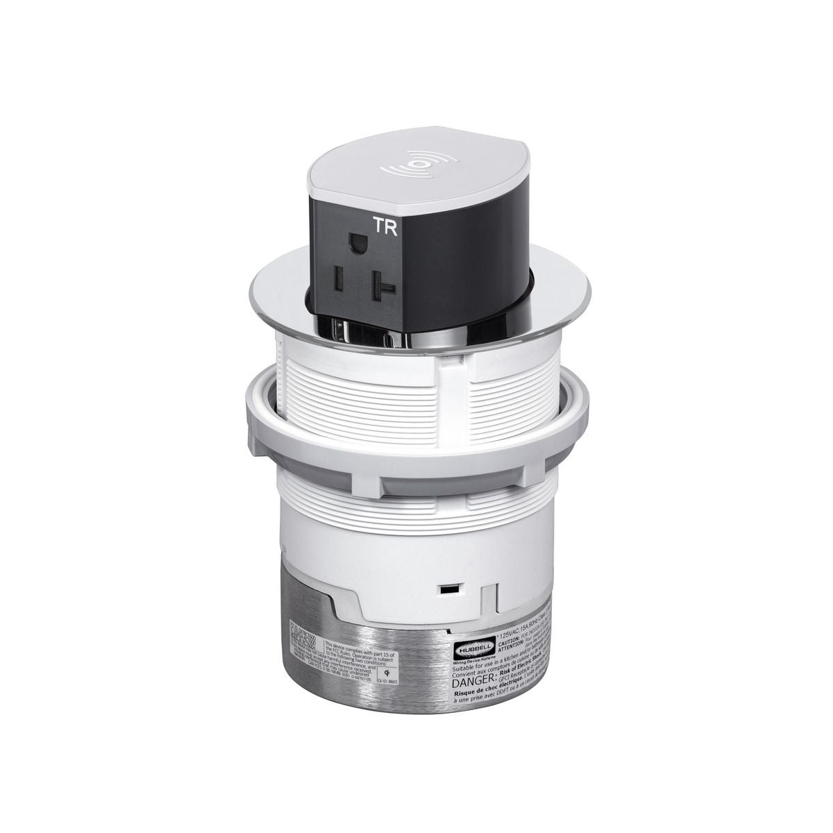 20A Tri-Power Pop Up Counter Receptacle, Surface Mount, Chrome & Color Kit